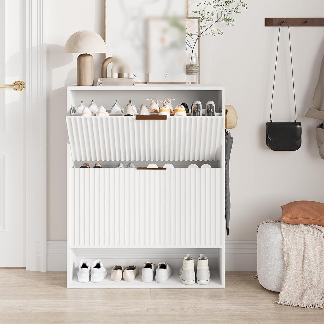 80×30×102 h cm Schuhschrank, Wellen-Design Schmal Shoe Storage Cabinet Mit 2 Klappen, Freistehender