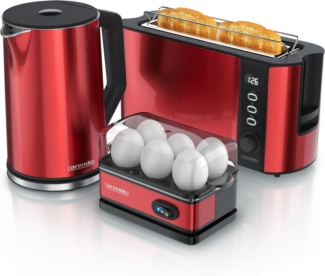 Arendo - Wasserkocher Toaster Eierkocher Set - Edelstahl Wasserkocher mit Temperatureinstellung - To
