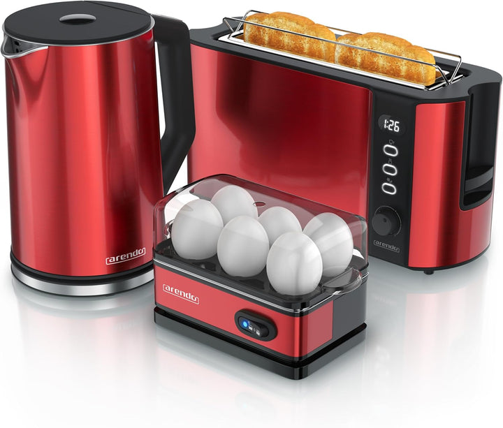 Arendo - Wasserkocher Toaster Eierkocher Set - Edelstahl Wasserkocher mit Temperatureinstellung - To