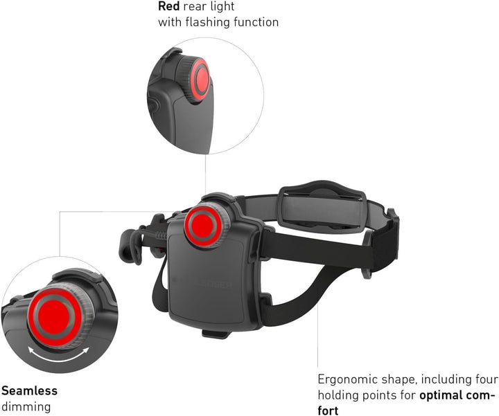 Ledlenser H7R.2 Stirnlampe LED, aufladbar mit Lithium Akku, auch mit 4xAAA Batterien nutzbar, fokuss