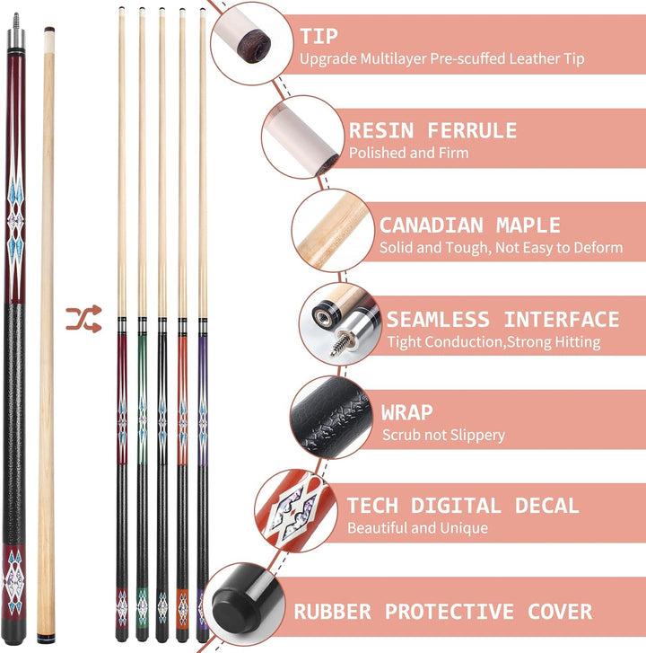 Kmise Billard-Stick-Set, 147 cm, Billard-Queue-Stick, Snooker-Spiel, Billard-Sticks für Männer, prof