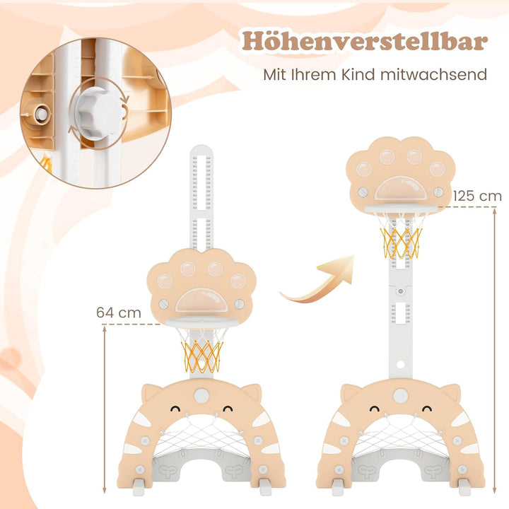 DREAMADE Basketballkorb Kinder, 3-in-1 Basketballständer höhenverstellbar 130-151 cm mit Fussballtor