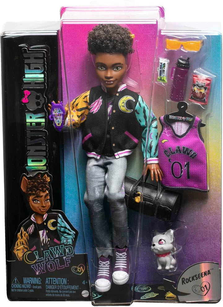 Monster High-Puppe, Clawd Wolf-Puppe mit Gargoyle-Bulldogge als Haustier und themenbezogenem Zubehör