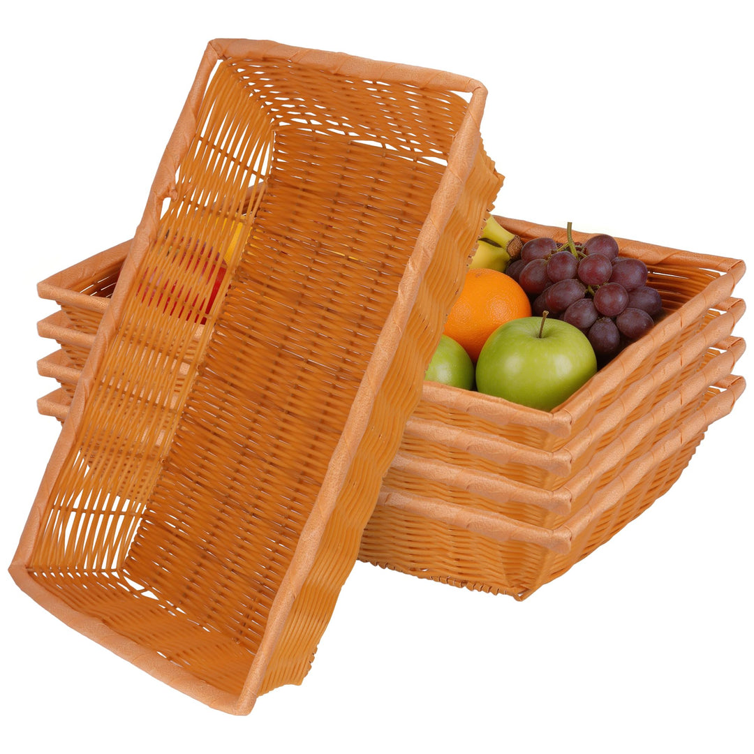 5 Stück Gross Brotkorb Geflochten, 40x30x8cm Rechteckig Brotkörbchen Kunststoff Brot Aufbewahrungsko