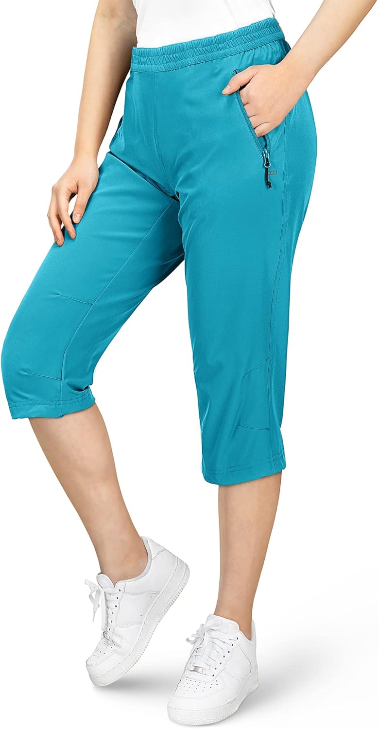 33,000ft Damen 3/4 Hose Capri Wanderhose Stretch Leichte Radhose Taschen Sommer Outdoor Golf Hose 36