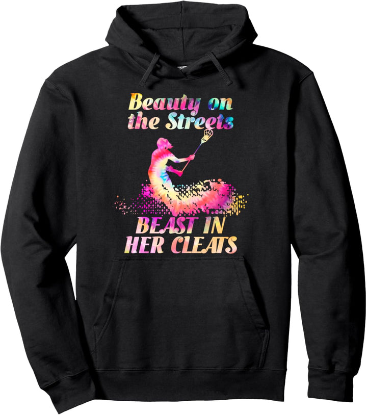 Girls Lacrosse Hippie Tie Dye Colorful Rainbow Design Gift Pullover Hoodie