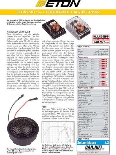 ETON PRO 16+ – High End 16,5 cm / 6,5 Zoll 2-Wege Komponenten System, Auto Lautsprecher Made in Germ