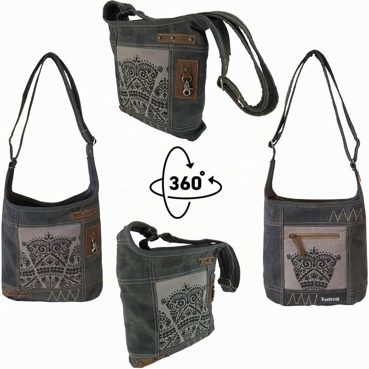 Sunsa Damen Umhängetasche. Vintage Hobo Tasche. Canvas/Segeltuch Schultertasche mit Retro Aufdruck.