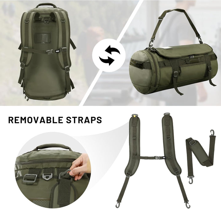 MIER Grosse Sporttasche wasserdicht Sportrucksack mit Schuhfach umwandelbar in Rucksack, 45L/60L/90L