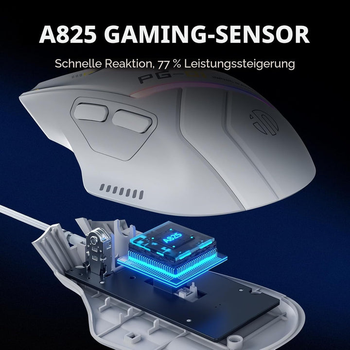 inphic PG1 Gaming Maus mit Kabel, 12800 DPI Hochpräzise, 6 programmierbare Tasten, atmungsaktive RGB