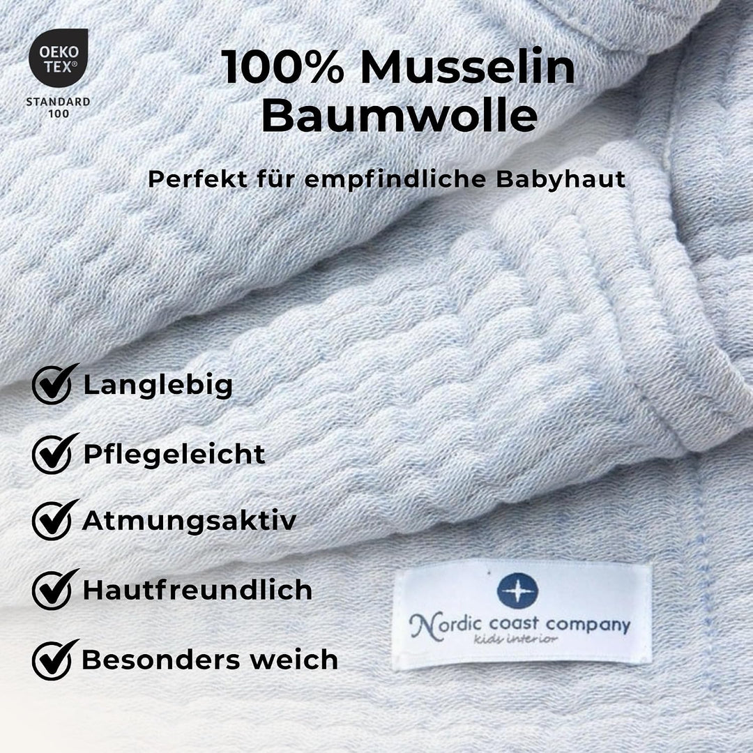 Nordic Coast® Musselindecke Baby – Mulltücher aus Baumwolle – Atmungsaktive Babydecke – Spucktuch, S