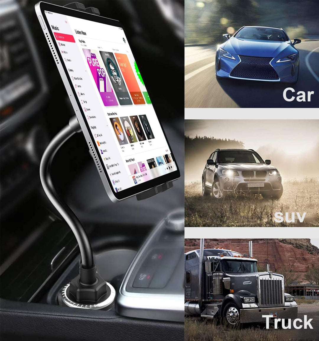 Oilcan Tablethalterungen Auto Becherhalter, Schwanenhals KFZ Tablet Getränkehalter mit Flexible Lang