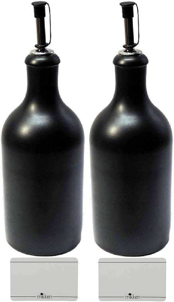 2 x Ölflasche Ölspender 500 ml Keramik schwarz mit Ausgiesser Made in Germany