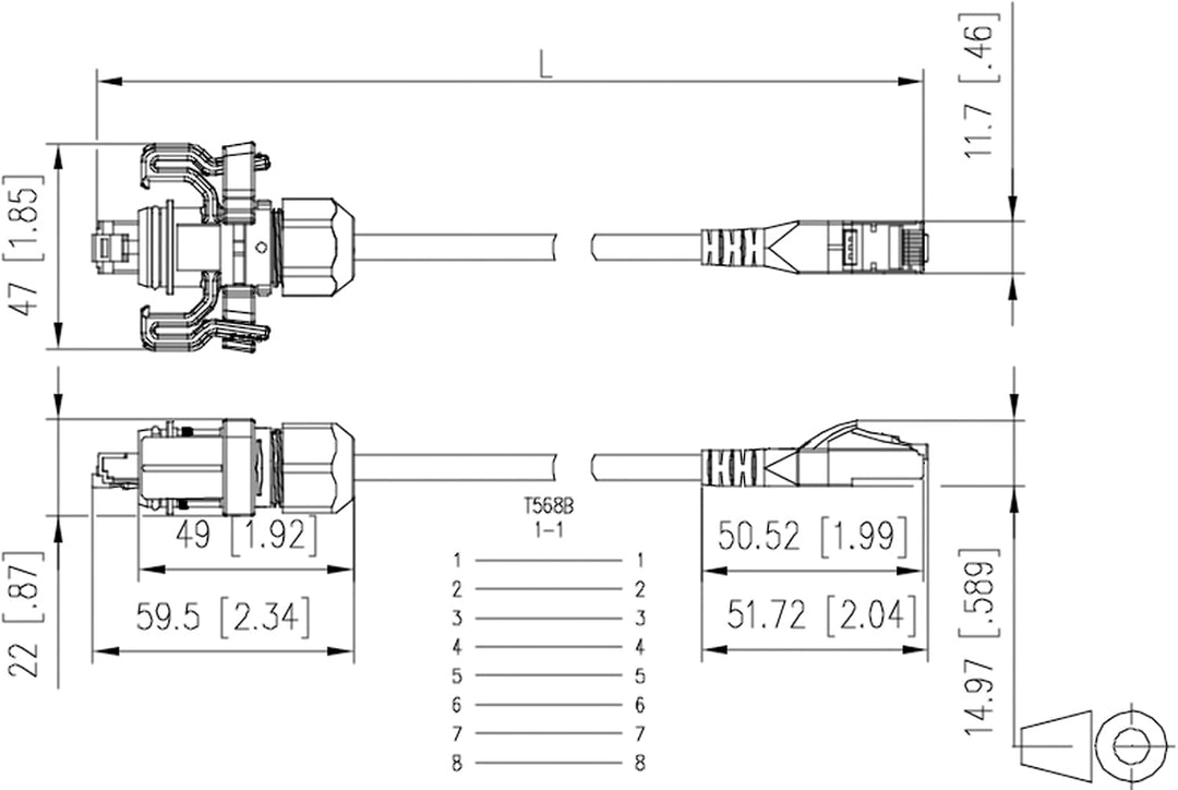 METZ CONNECT E-DAT Industry Patchkabel V6, IP67 - RJ45, 1 m, 1 m