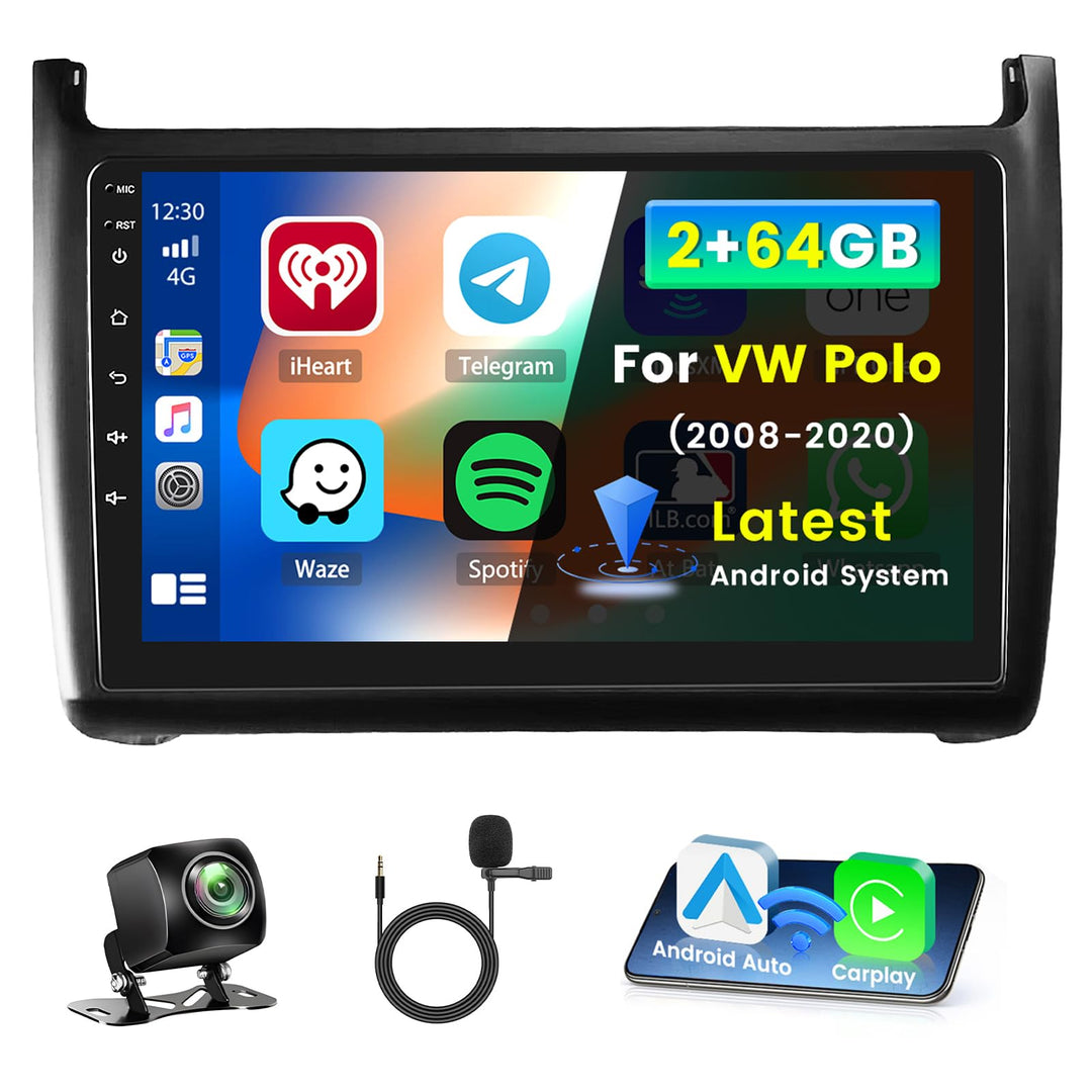 Android 15 Autoradio für Volkswagen VW Polo 5 2008-2020 mit Wireless CarPlay Android Auto 2+64G, 9 Z
