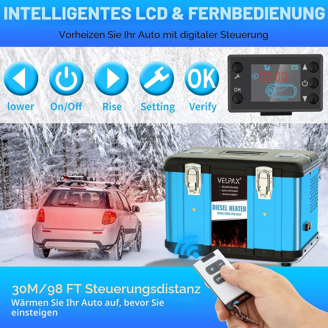 VELPAX Diesel Luftheizung All in One 8KW Dieselheizung,mit Fernbedienung &amp; LCD-Schalterdisplay 12V &amp;