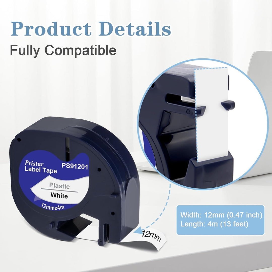 Pristar Schriftband Kompatibel für Dynmo 16951 91221 91222 91223 91224 91225 Kunststoff 12mm x 4m Et