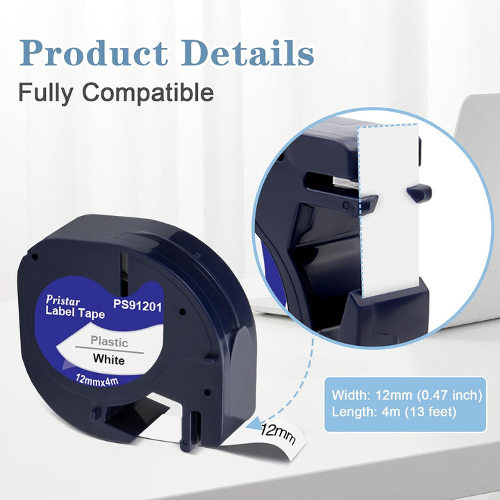 Pristar Schriftband Kompatibel für Dynmo 16951 91221 91222 91223 91224 91225 Kunststoff 12mm x 4m Et