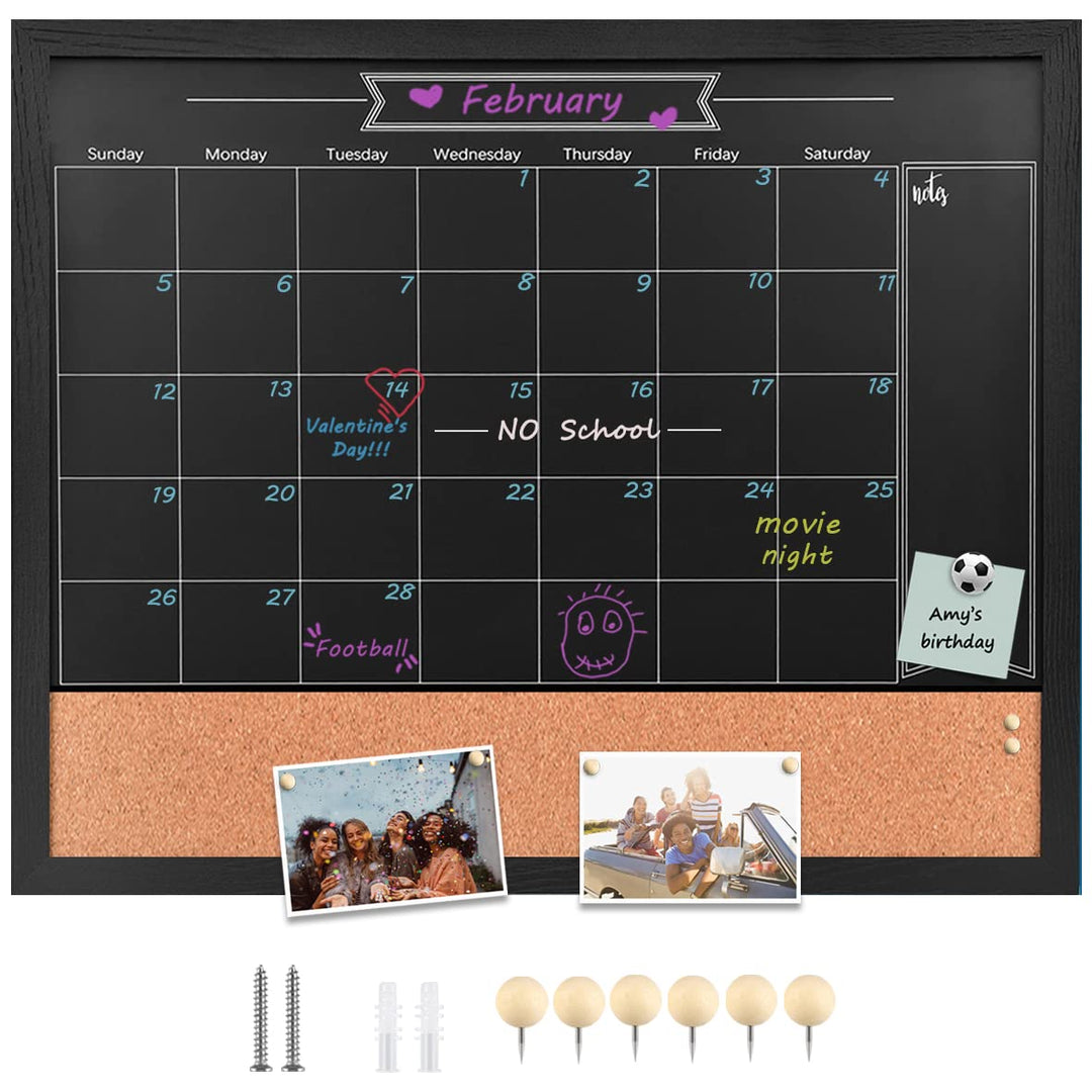 Okydoky Abwischbarem Kreidetafel-Kalender und Pinnwand, 80 cm x 60cm, Kombination aus trocken Black
