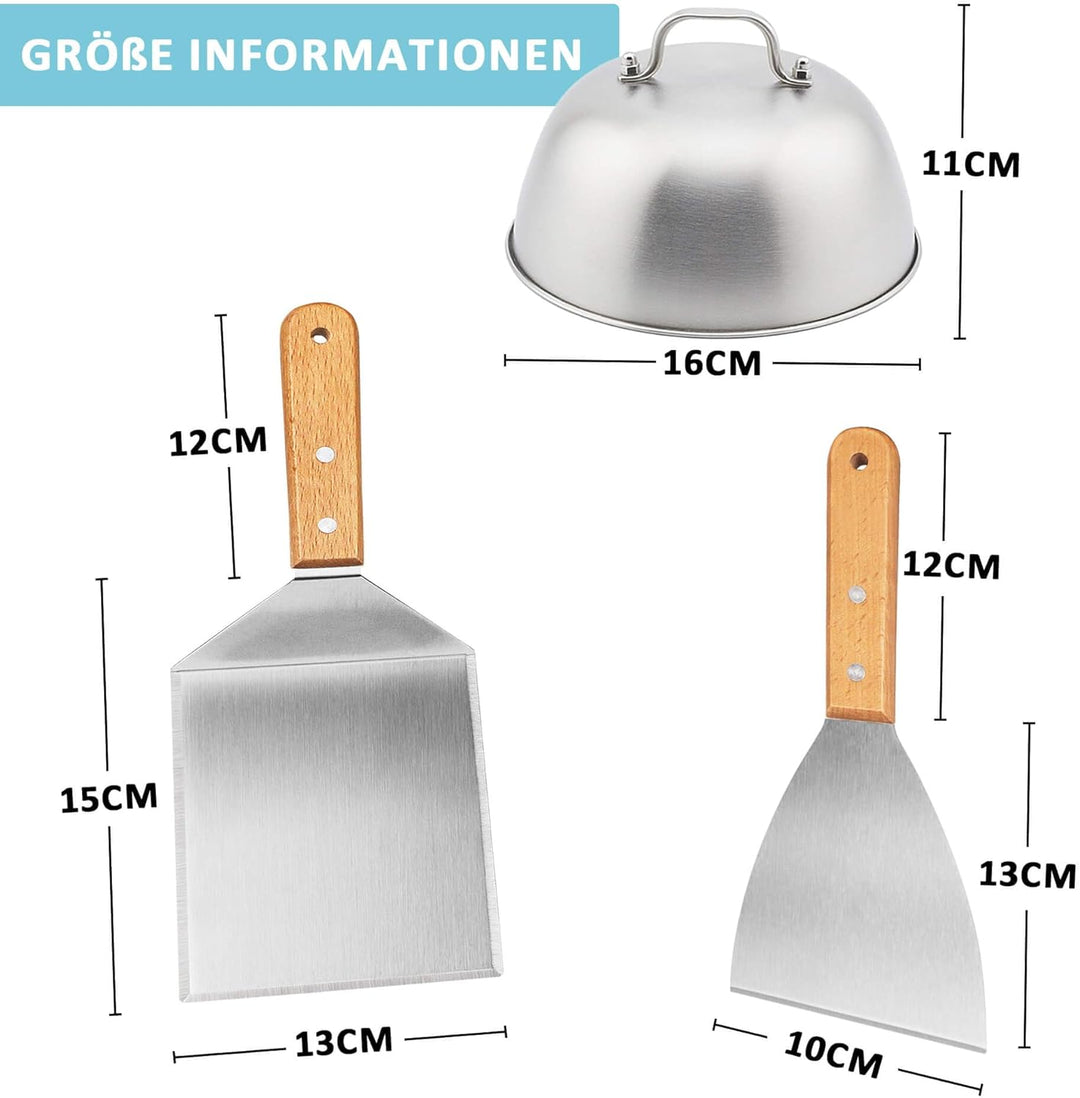 3-Stück Burger-Set, Grillspachtel Edelstahl, Grillwender mit Burger Cover, Pfannenwender Spachtel Mi