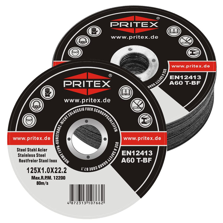 PRITEX – 100 Stück Trennscheiben 125 x 1.0 mm Metall – gerade Flexscheiben zum Schneiden von Stahl,