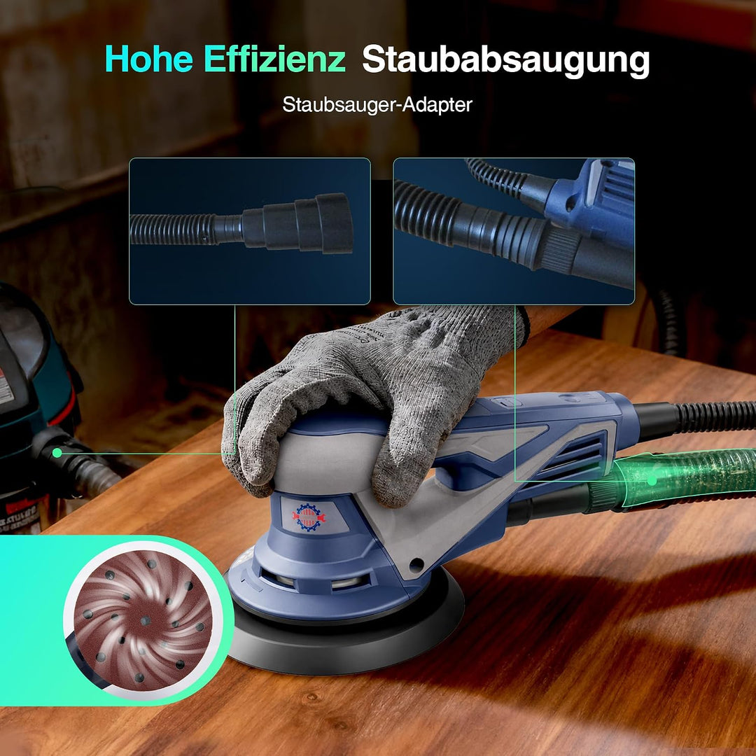 Bürstenloser Exzenterschleifer mit 125mm/150mm Schleifteller, 350W Schleifmaschine für Holz mit 20 S