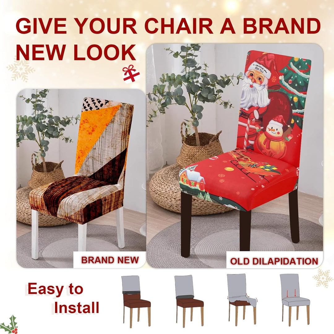 FIGOOO Stuhlhussen Weihnachten 6er Set Stretch Stuhlhussen für Esszimmerstühle Elastisch Moderne Uni