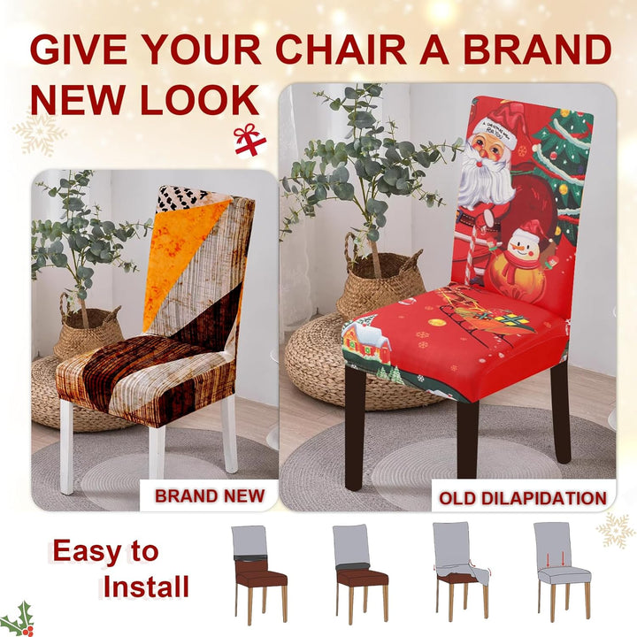 FIGOOO Stuhlhussen Weihnachten 6er Set Stretch Stuhlhussen für Esszimmerstühle Elastisch Moderne Uni