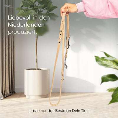 FREUDENTIER® Hundeleine aus zertifiziertem Leder 2m, 3-Fach verstellbare Führleine, liebevoll in Hol