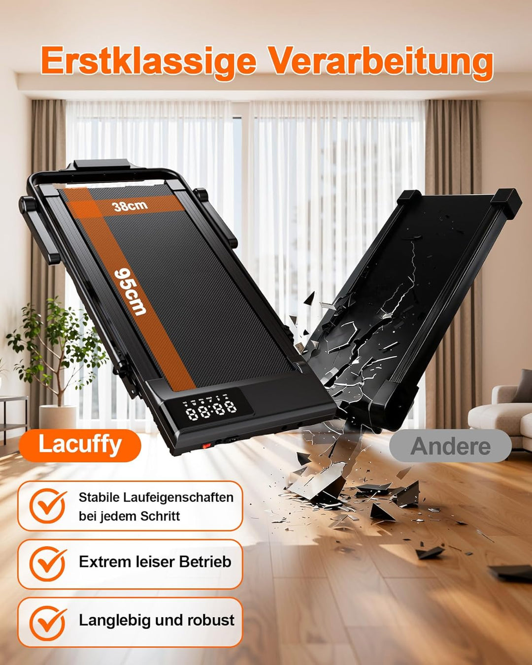 Walking Pad mit Steigung 6% Lacuffy, Laufband für Zuhause 6km/h & 12km/h mit Fernbedienung und App,