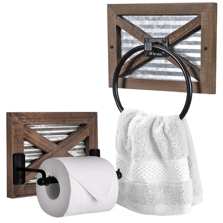 Autumn Alley Farmhouse Toilettenpapierhalter und Handtuchring Set, Wandhalterung, rustikaler Wand-To