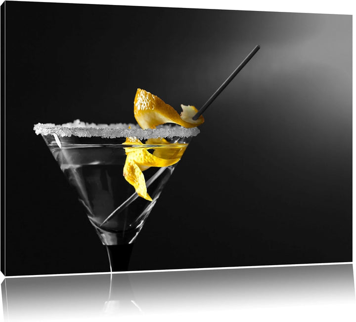 Dark Cocktail mit Zitronenschale und Zuckerrand schwarz/weiss Format: 100x70auf Leinwand, XXL riesig