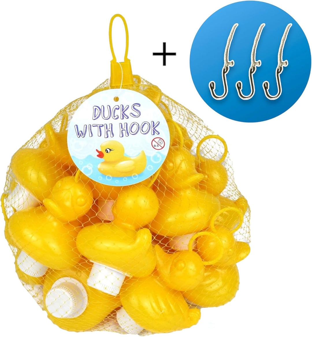 dozer Enten-Angelspiel mit 20 gelben Plastikenten mit Haken und Gewicht, inklusive 3 Haken, Badespie