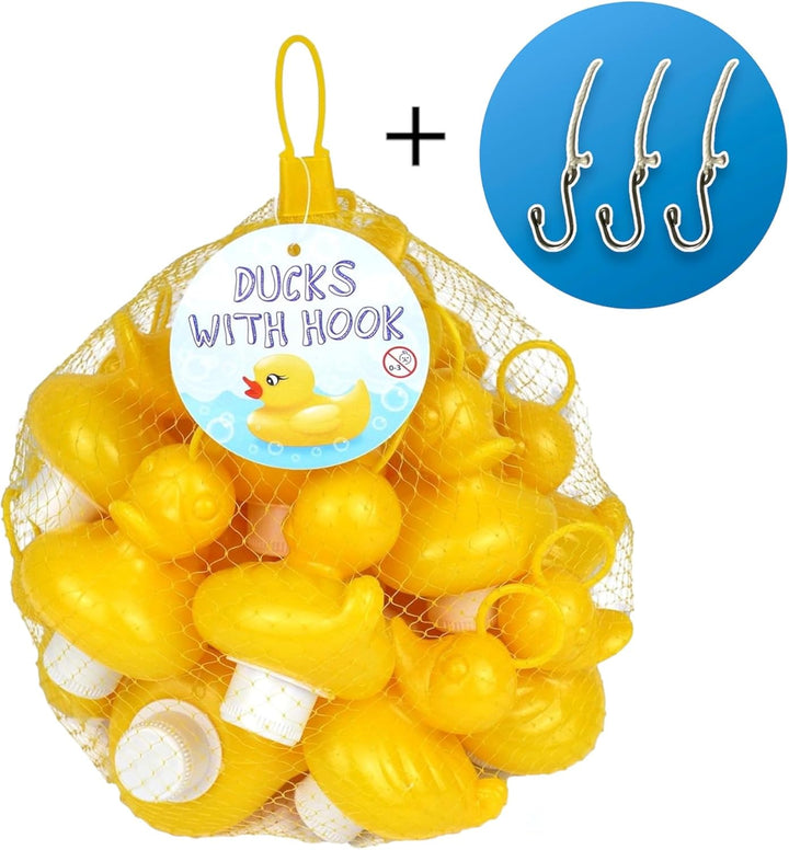 dozer Enten-Angelspiel mit 20 gelben Plastikenten mit Haken und Gewicht, inklusive 3 Haken, Badespie