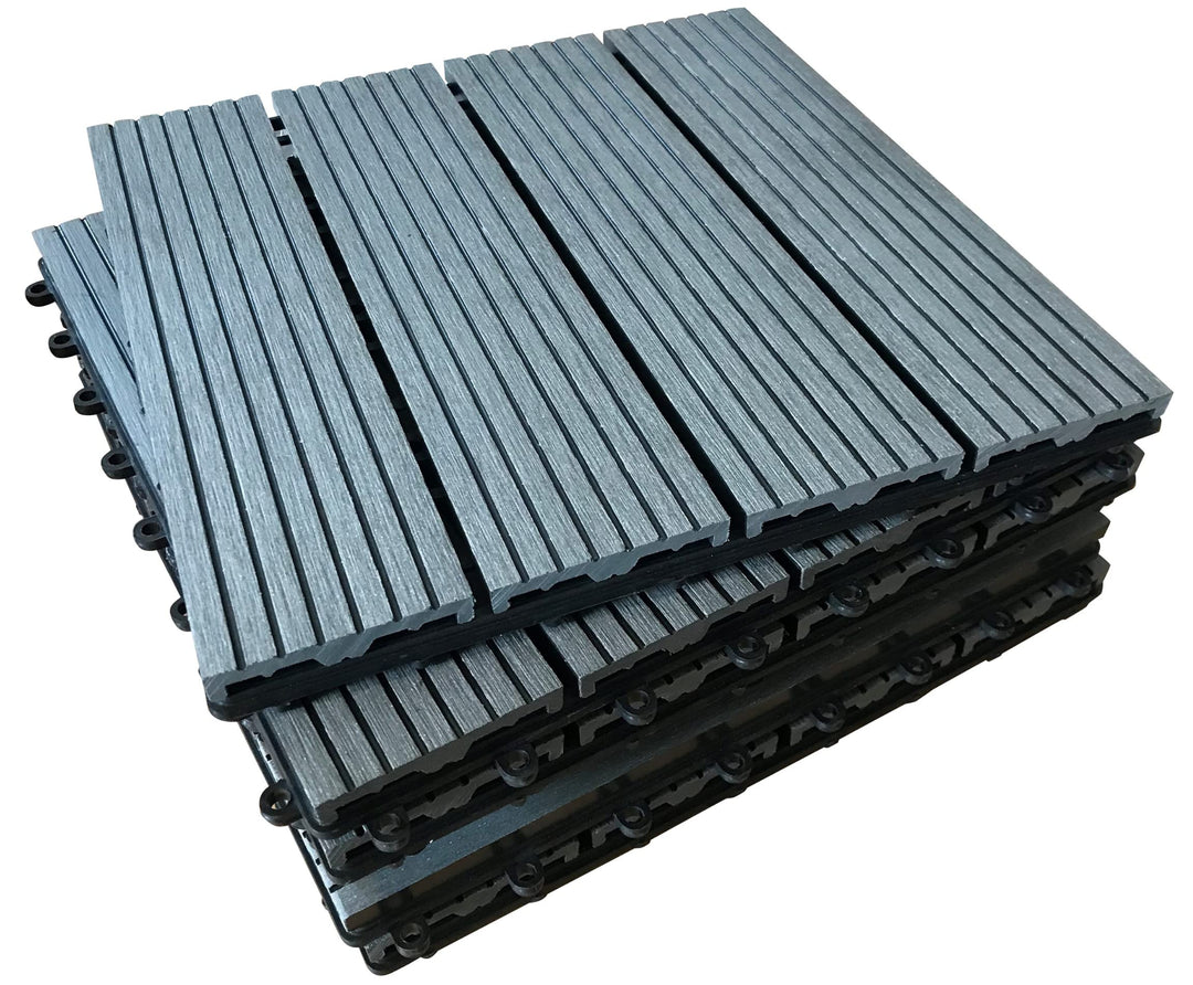 Terrassenfliesen aus Verbundmaterial, von „The Famous Click-Deck“, Ebenholz, Grau, Teakholz, für Ter