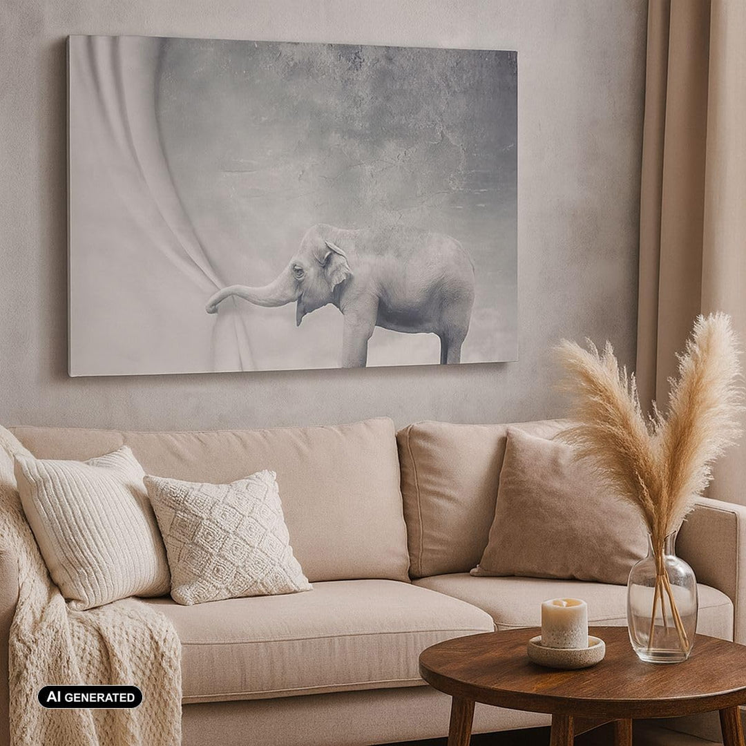 Bilder auf Leinwand Elefant Vorhang Abstraktion Phantasie Leinwandbild 70x50cm Wandbilder Dekoration