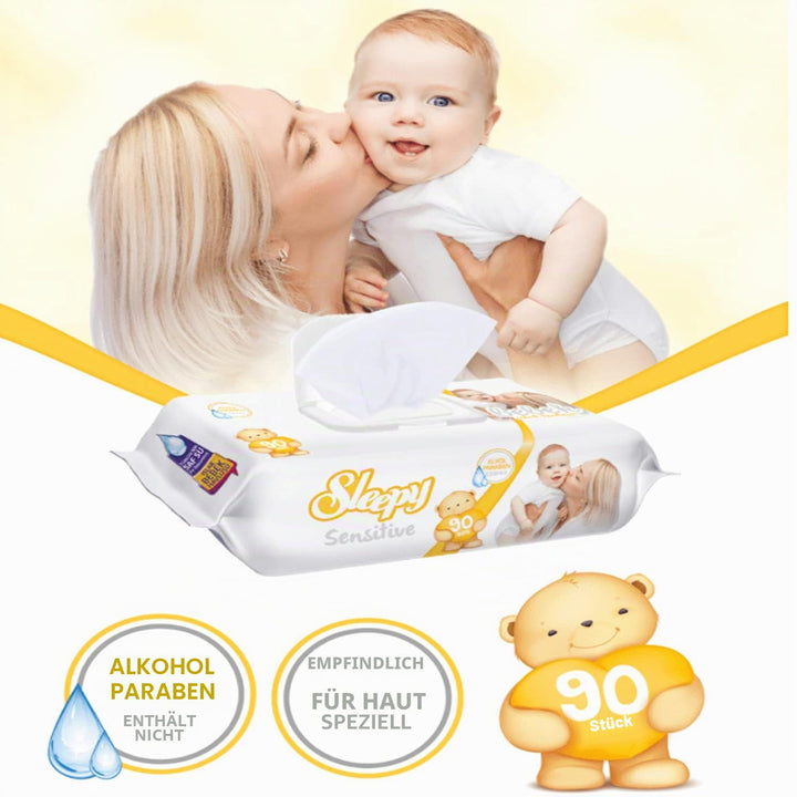 Sleepy Sensitive Feuchttücher 12x90 mit 12 Packungen 1080 Blatt, Sensitive