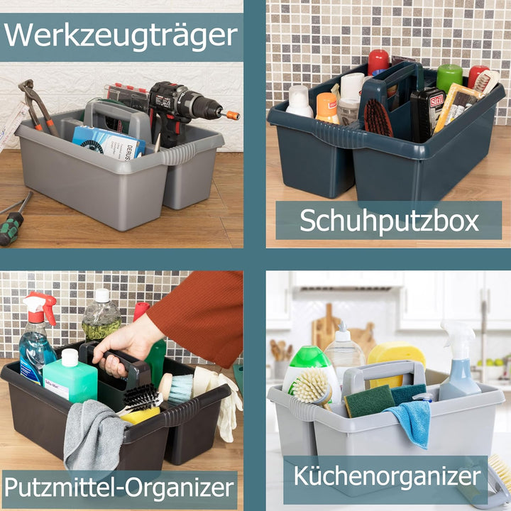 Tragbarer Organizer für Putzmittel 38x32x15 cm Dunkelblau Werkzeugträger Gartengerätekorb Schuhputzk