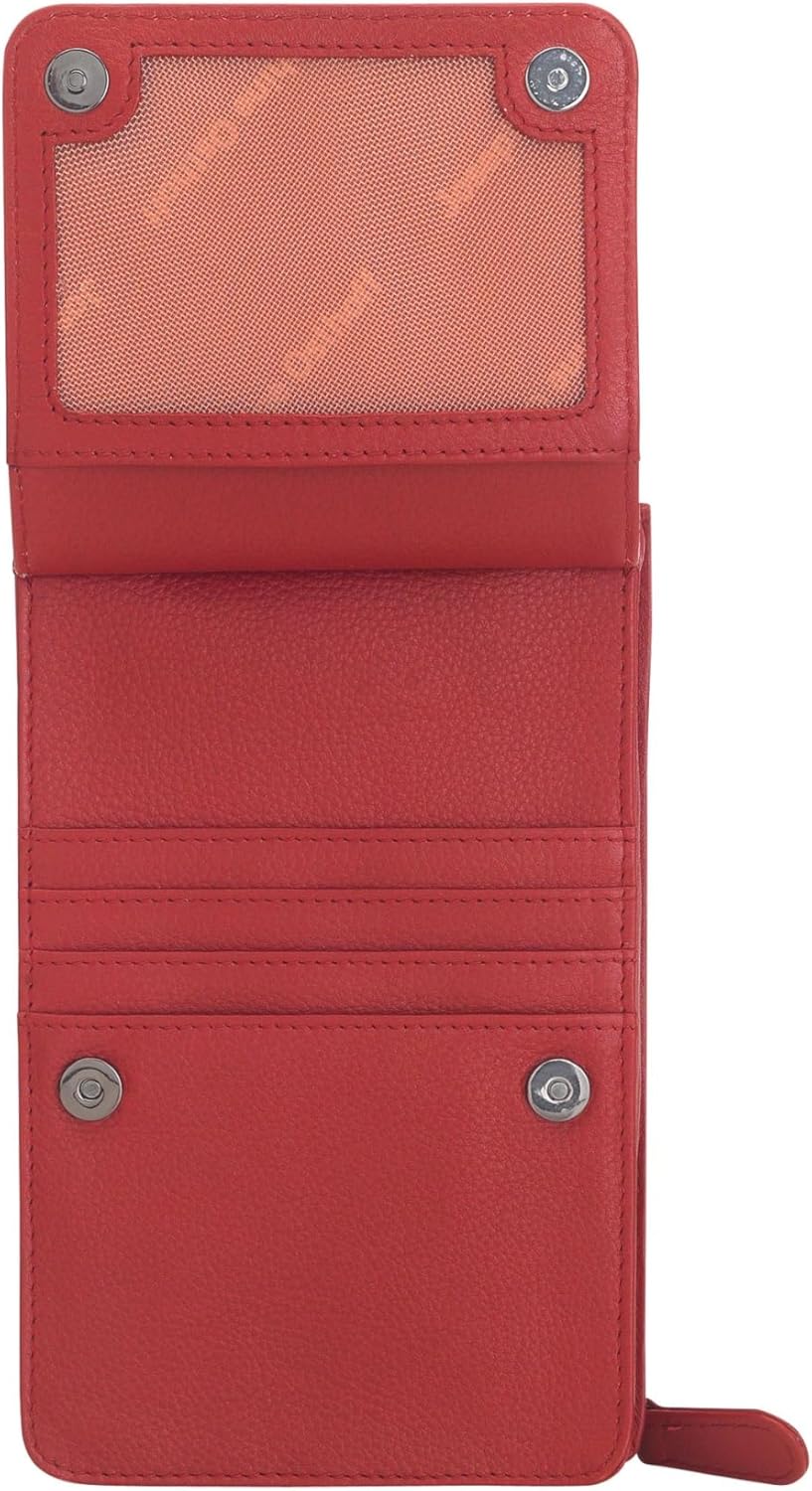 Josephine Osthoff Handy Umhängetasche mit Vortasche für Kopfhörer, handgemacht aus 100% Echtleder, C