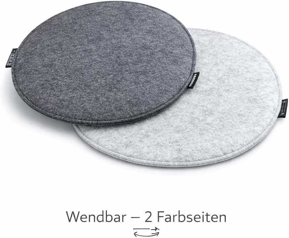 DuneDesign 4 Filz Sitzkissen Rund Ø 35x3cm Stuhlkissen Sitzauflage Weich 2-farbig Grau 4 X Grau / He