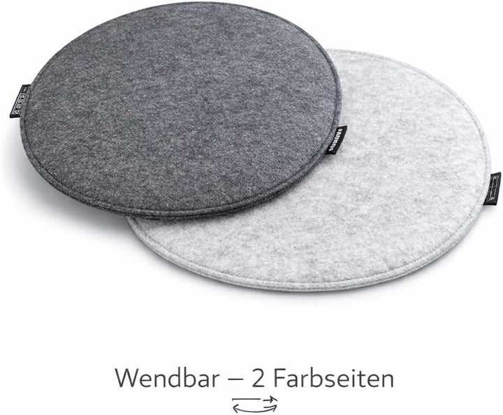 DuneDesign 4 Filz Sitzkissen Rund Ø 35x3cm Stuhlkissen Sitzauflage Weich 2-farbig Grau 4 X Grau / He