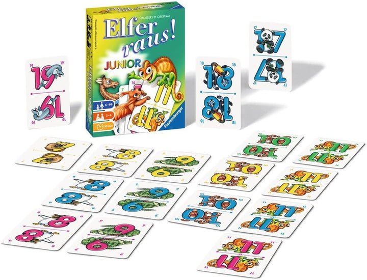 Ravensburger - 20760 Elfer Raus! Junior - Gesellschaftsspiel für 2-6 Spieler, Spiel ab 6 Jahren für