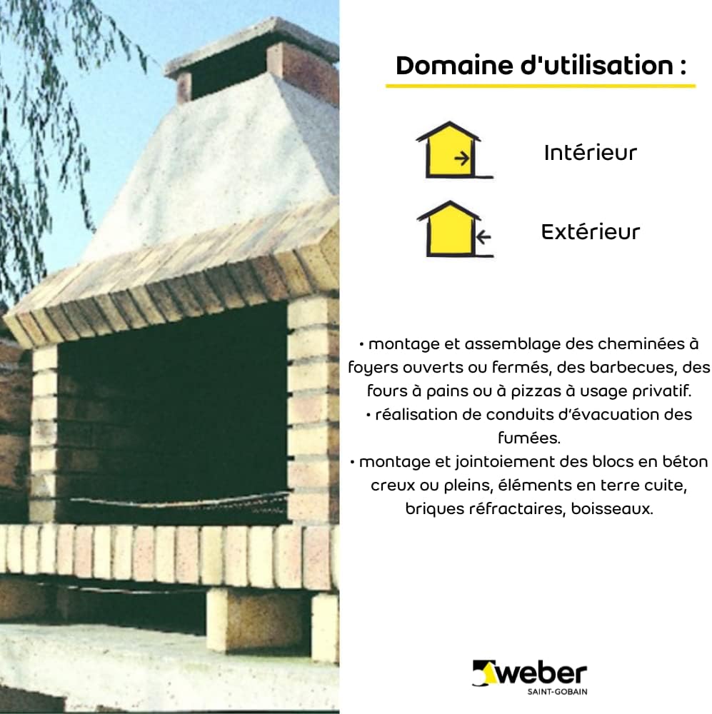 Schamottmörtel zur Montage und Montage von Schamottsteinen, 5 kg, WEBERCEL FEU, WEBER