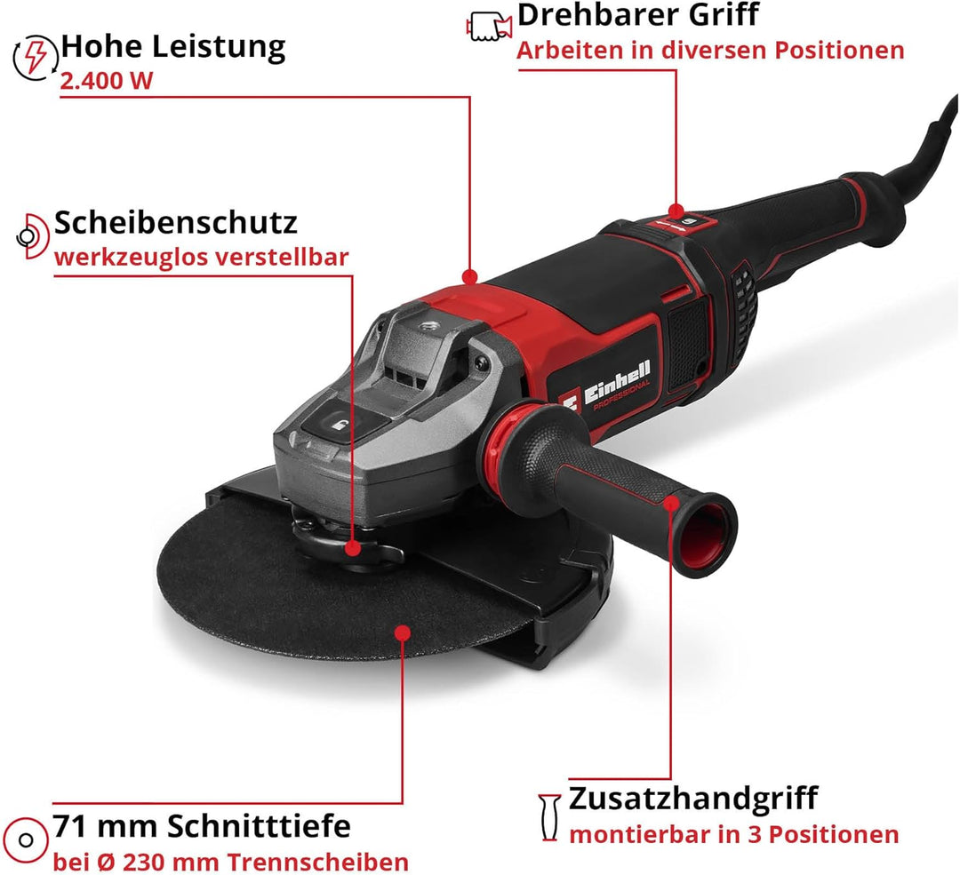 Einhell Professional Winkelschleifer TP-AG 230/2400 (2400 W, 230 mm Scheiben-Ø, 71 mm Schnitttiefe,