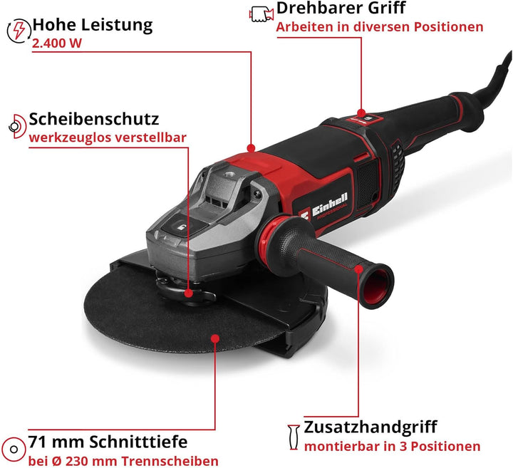Einhell Professional Winkelschleifer TP-AG 230/2400 (2400 W, 230 mm Scheiben-Ø, 71 mm Schnitttiefe,