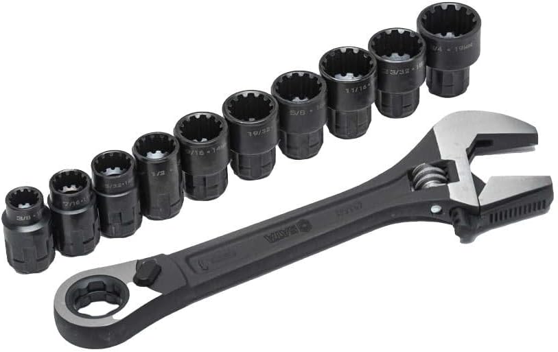 SATA X6 Spline Durchgangs-Steckschlüssel Satz mit Rollgabelschlüssel, 11-tlg. ST09000 (Durchgangs-St