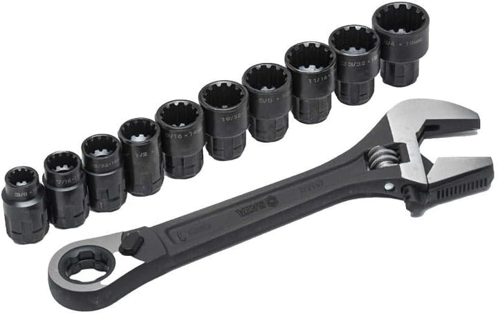 SATA X6 Spline Durchgangs-Steckschlüssel Satz mit Rollgabelschlüssel, 11-tlg. ST09000 (Durchgangs-St