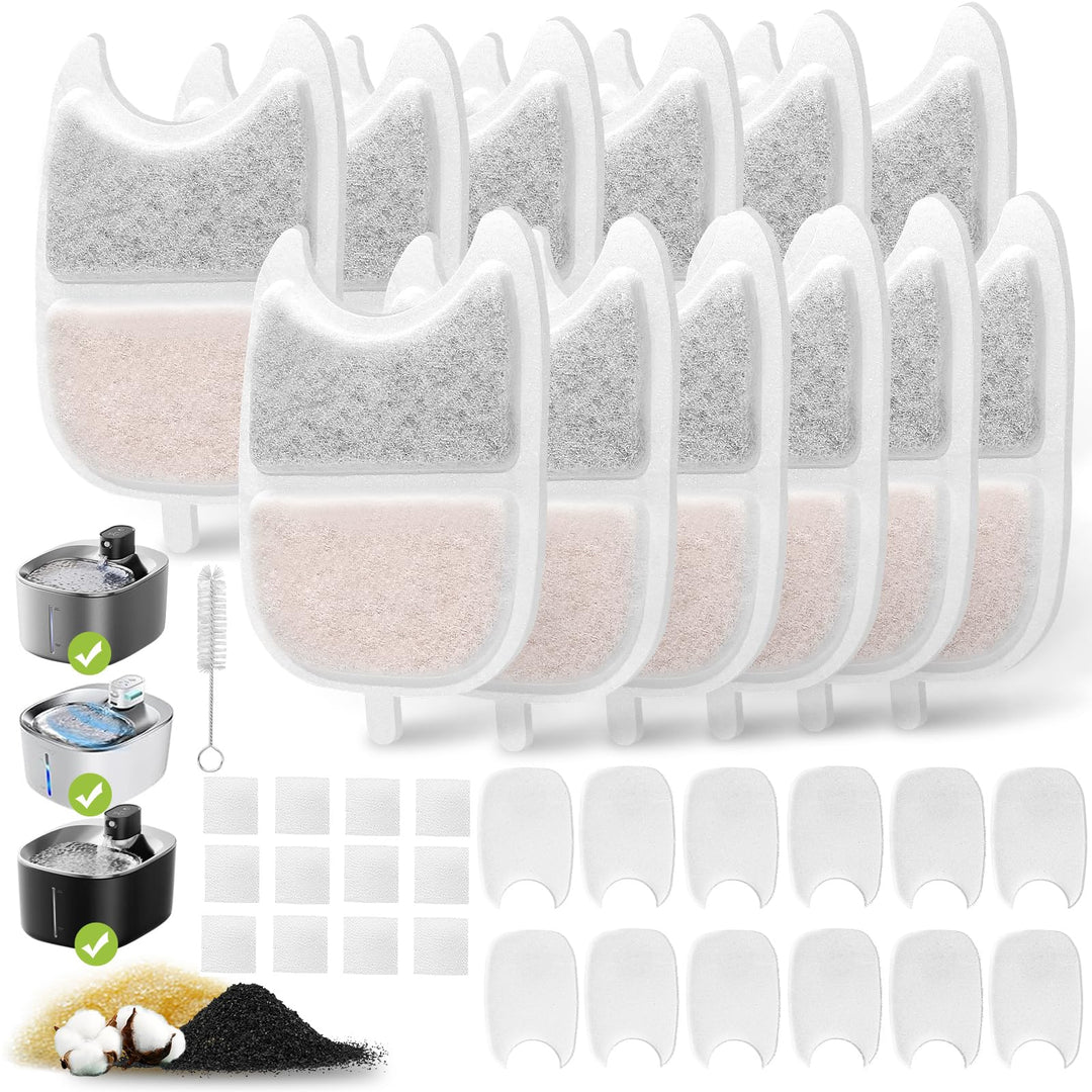 Katzenbrunnen Filter,24 Stück Ersatzfilter, 12 Stück Filter + 12 Stück Schaumstofffilter mit Harz un