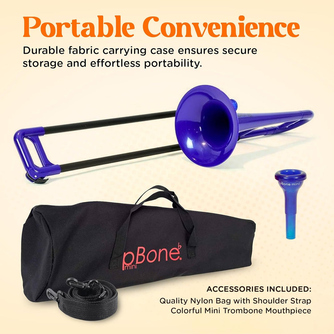 PBONE 700639 Mini-Posaune mit Mundstück und Tasche, blau, Blau