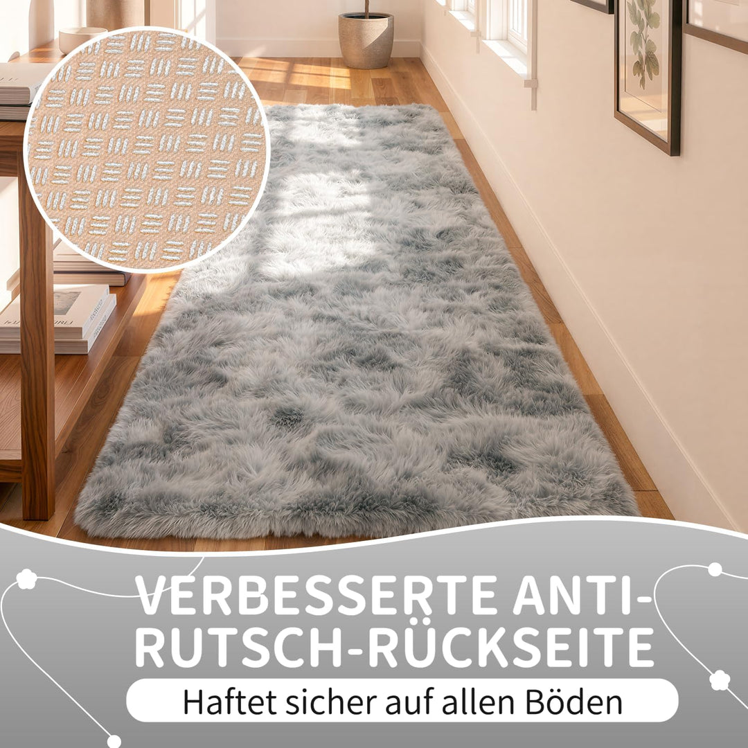 VOFUSHON Wohnzimmer Hochflor Teppich,Shaggy Flur Läufer Teppich Modern Flauschiger Weich Bunte Batik